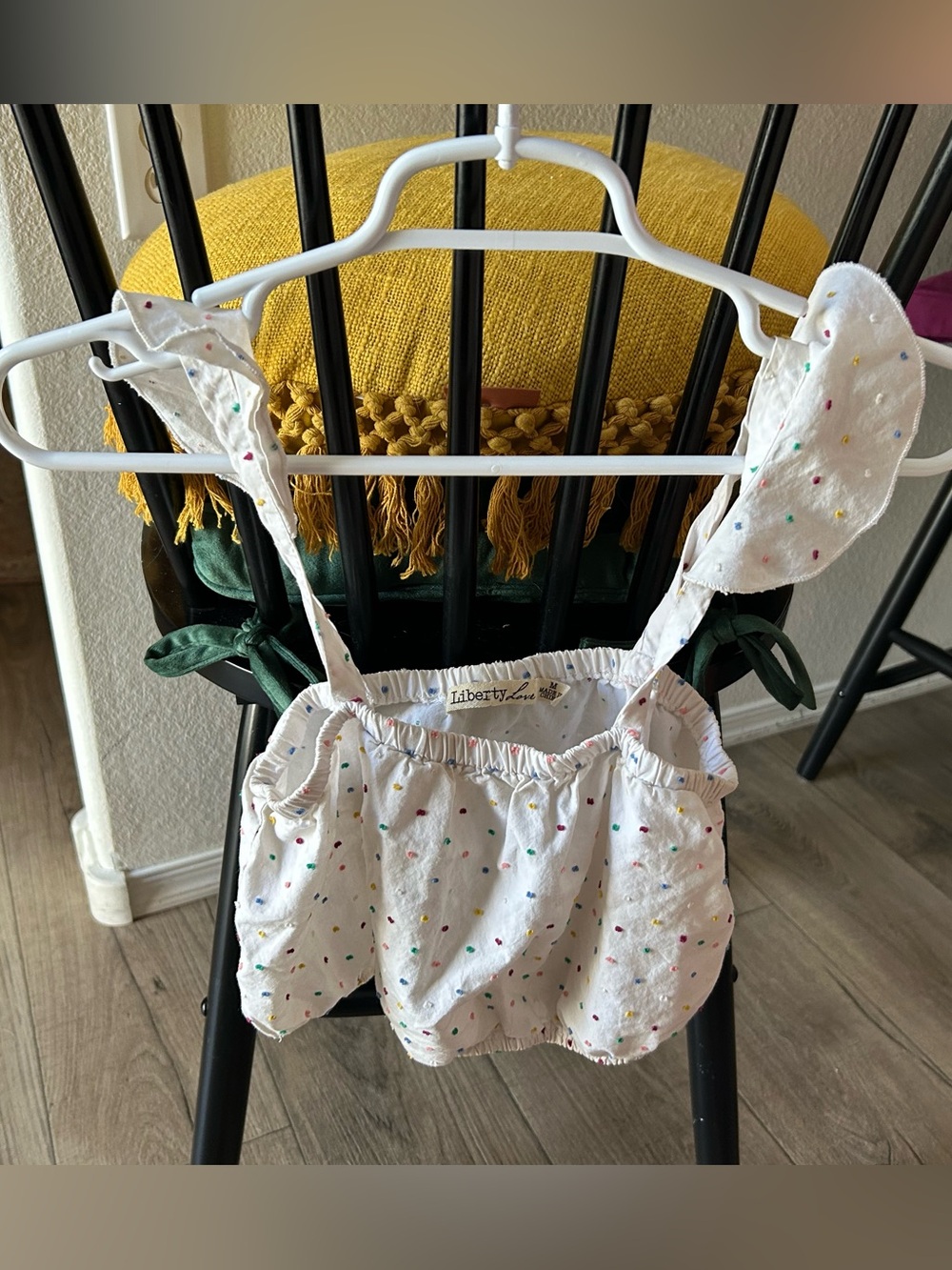 Liberty Love White Ruffle Strap Top with Multicolor Dots